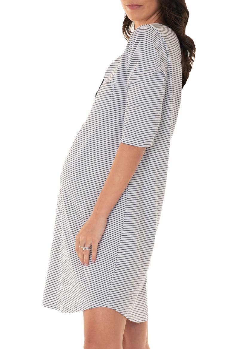 Maternity/Nursing Sleep Dress, Alternate, color, WHITE/ NAVY STRIPES