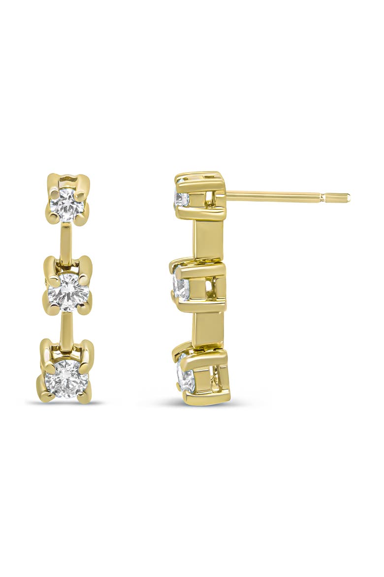 14K Yellow Gold 1/2 Cttw Round Diamond 3 Stone Stud Earrings, Alternate, color, Yellow