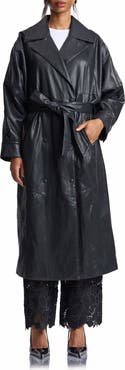 Avec Les Filles Shoulder Pad Faux Leather Long Coat