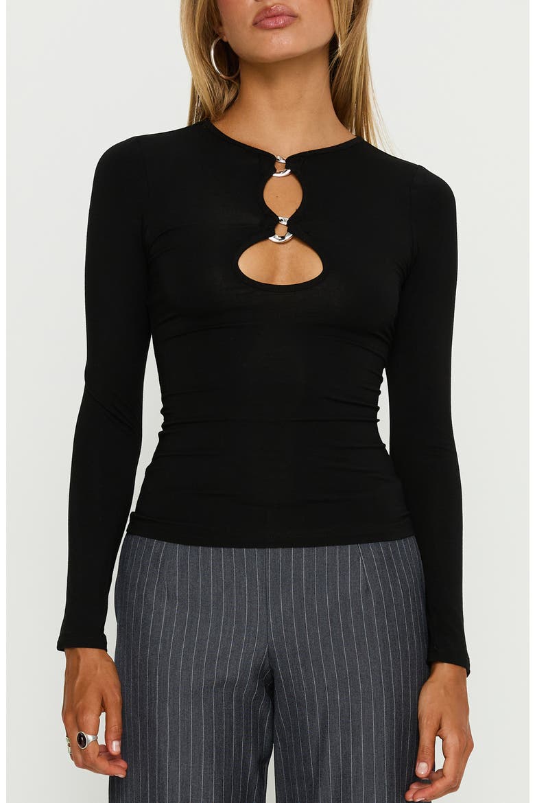 Orlaith Long Sleeve Cutout Top, Main, color, BLACK