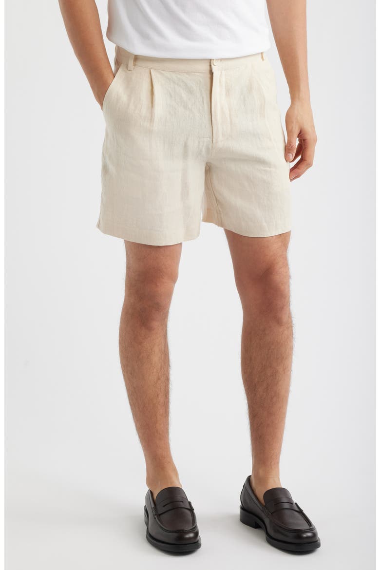 Pleated Linen Shorts, Main, color, CREAM