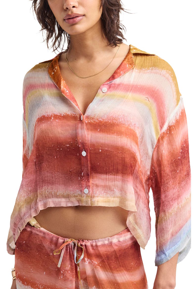Petra Crop Button-Up Cover-Up Shirt, Alternate, color, TERRA FORMS
