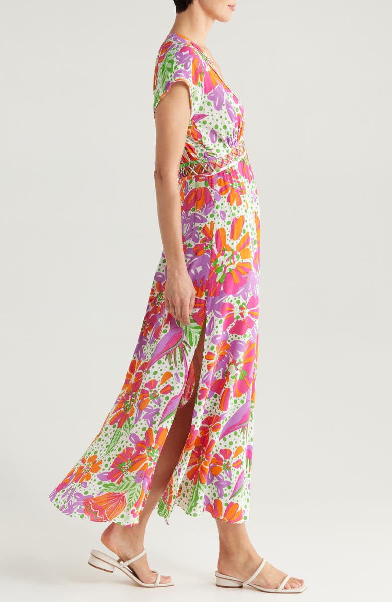 Poupette St Barth Cecile Floral Print Cover-Up Midi Dress, Alternate, color, Pink Artistic Flower