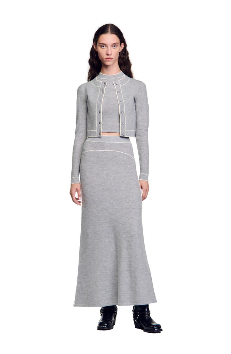 SANDRO Long wool skirt, Alternate, color, 