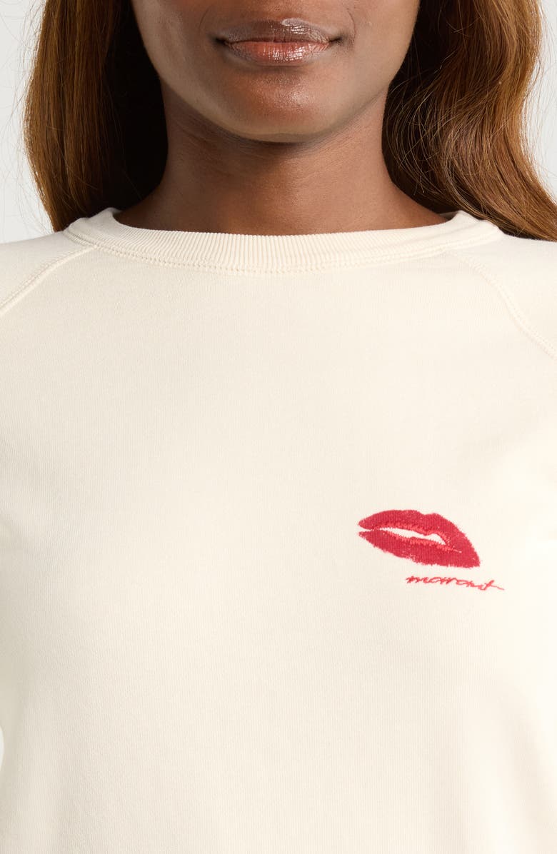 Isabel Marant Étoile Millyny Lips Embroidered Fleece Sweatshirt, Alternate, color, Ecru