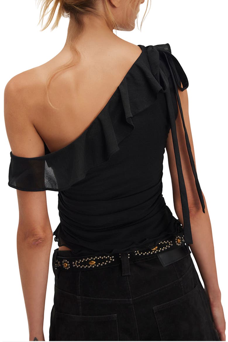Isla Ruffle One-Shoulder Crop Top, Alternate, color, BLACK