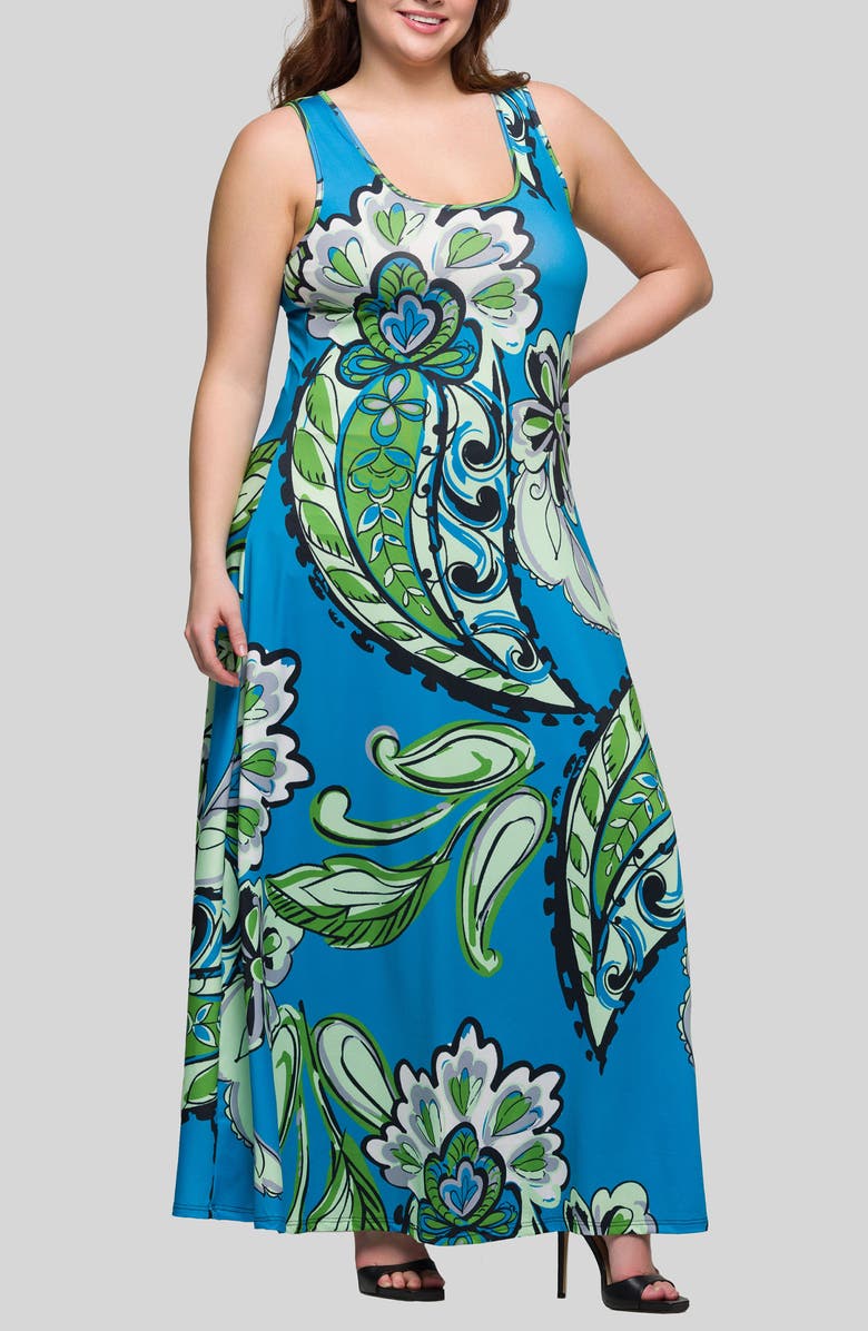 24seven Comfort Apparel Floral Sleeveless Knit Maxi Dress, Alternate, color, 