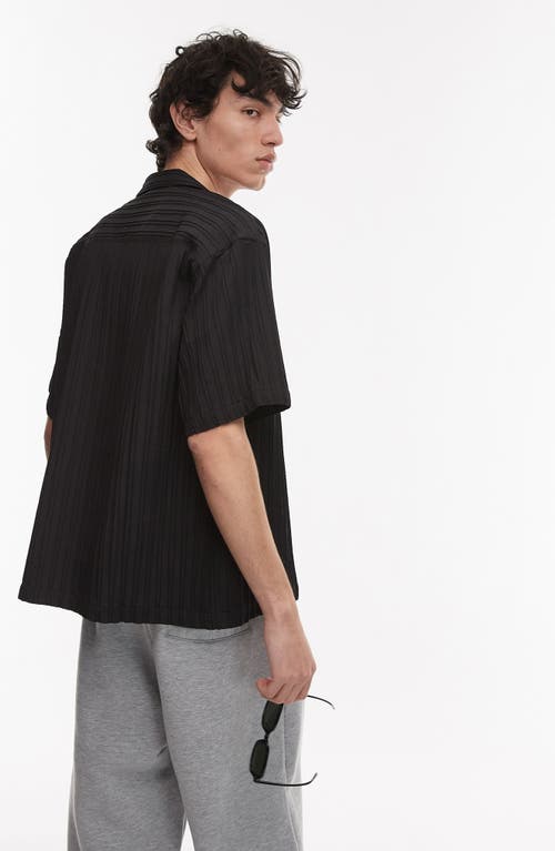 Topman Seersucker Zip-up Shirt In Black