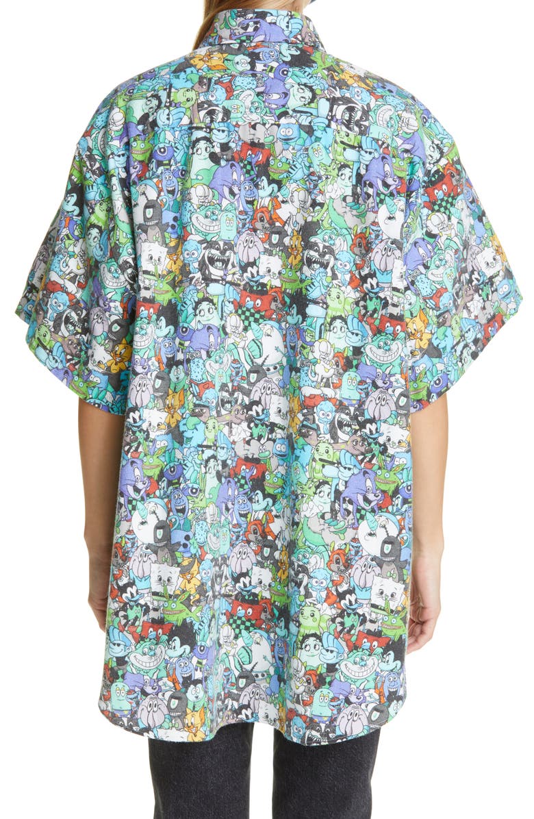 VETEMENTS Cartoon Mania Flannel Short Sleeve Unisex Button-Up Shirt, Alternate, color, 