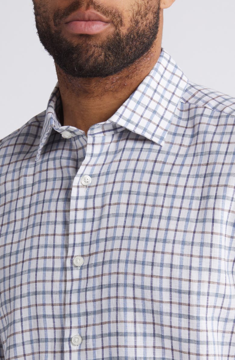 Scott Barber Tattersall Check Linen Twill Button-Up Shirt, Alternate, color,