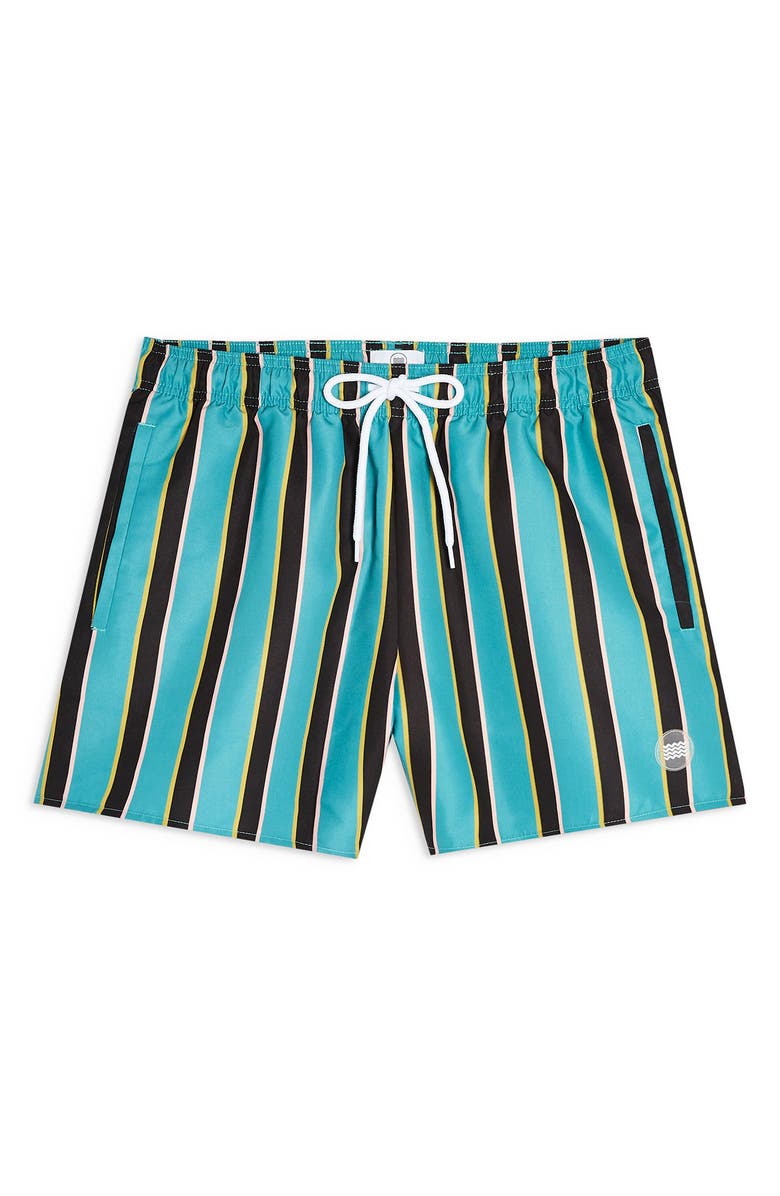 Topman Classic Fit Block Stripe Swim Trunks, Alternate, color, 