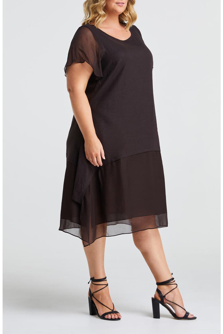 Mimosa Linen Blend Swing Dress, Alternate, color, CHOCOLATE