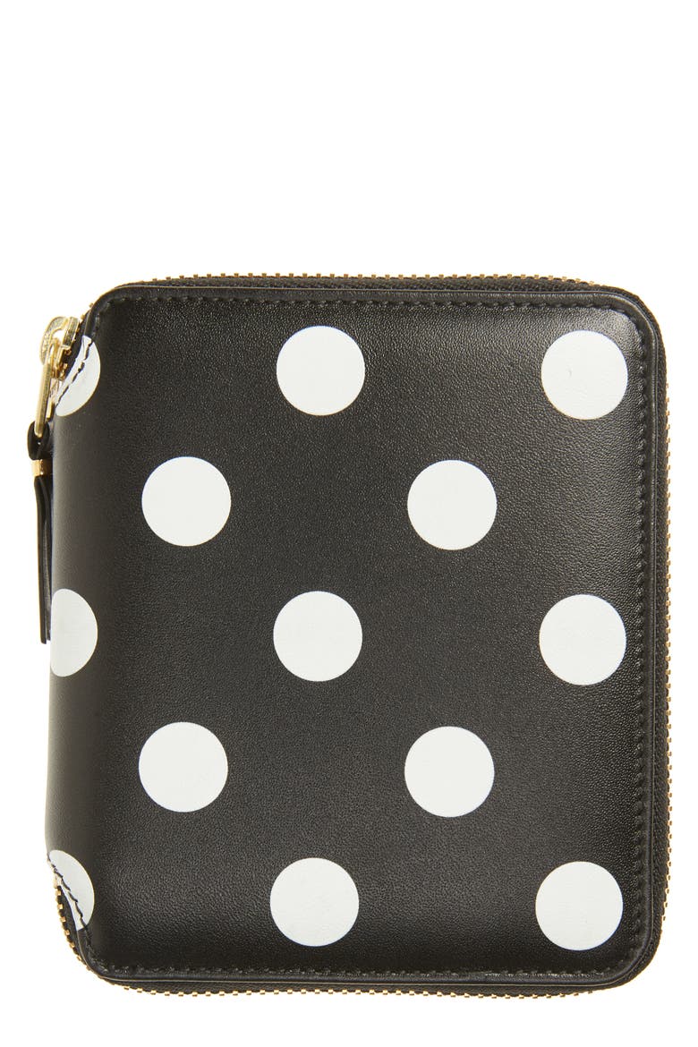 Dot Print Leather Wallet, Main, color, BLACK