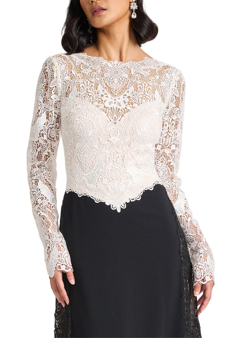Lace & Crepe Gown, Alternate, color, IVORY/ BLACK