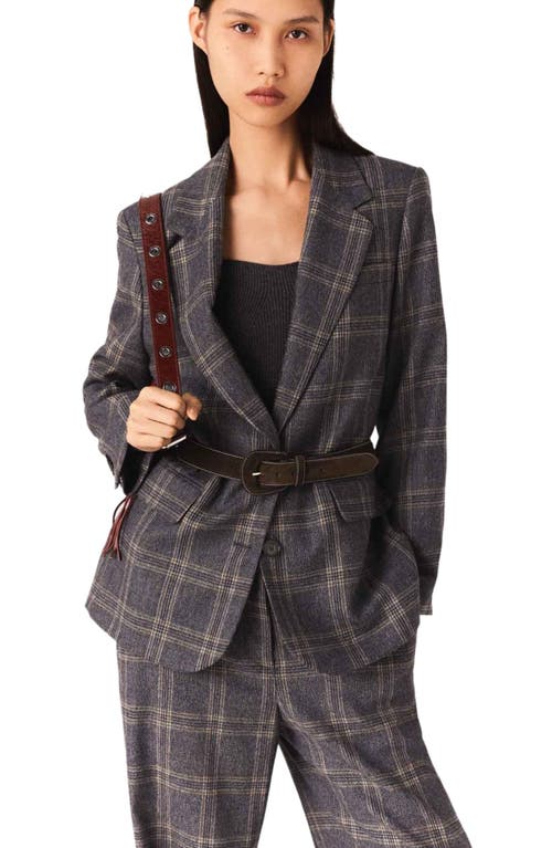 Maje Womens Grey Checked Belted-waist Stretch-woven Blazer In Brown