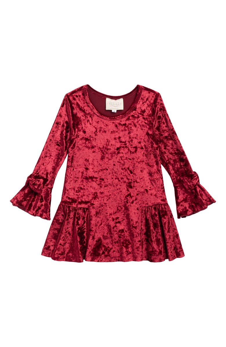 Hannah Banana Kids' Velvet Flared Sleeve Dress, Main, color, Burgundy