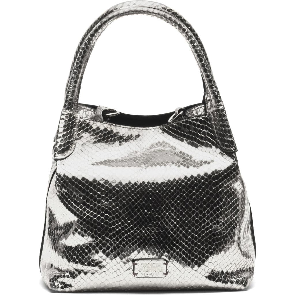 Frances Valentine Teeny Sweet Pea Snakeskin Embossed Metallic Leather Handbag In Silver