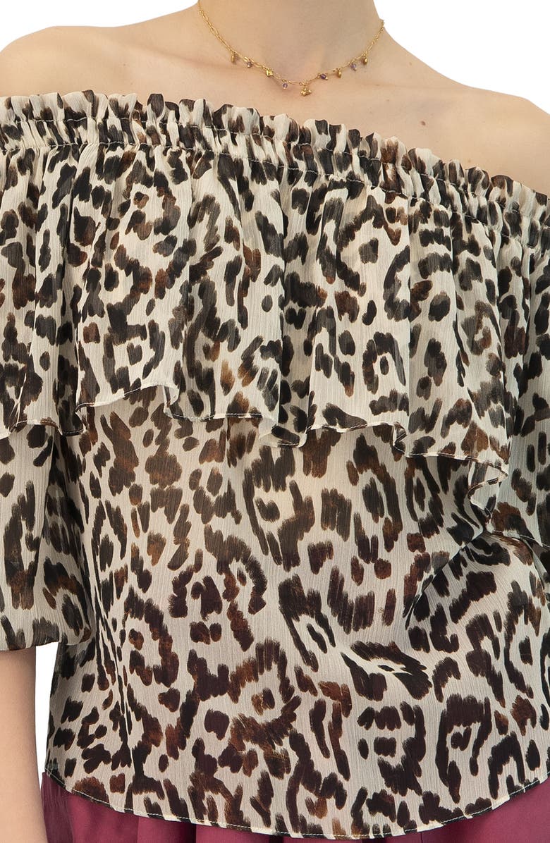 IVONNE Bardot Animal Print Blouse, Alternate, color, Brown