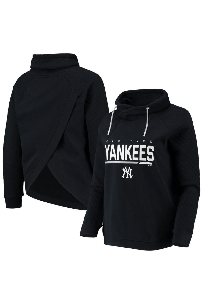 Women's Levelwear Black New York Yankees Vega Funnel Neck Raglan Pullover Sweatshirt, Main, color, Black