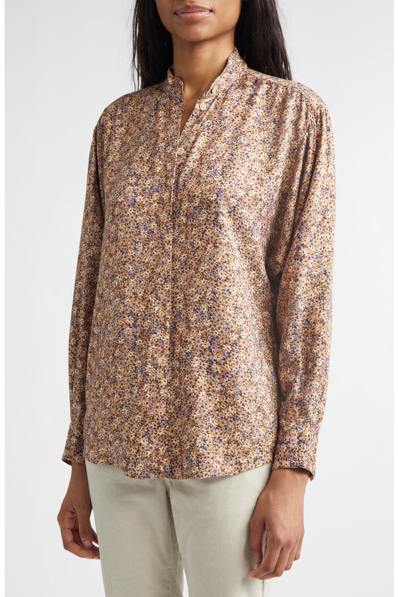 Harlow Ditsy Floral Popover Top, Alternate, color, OCHRE