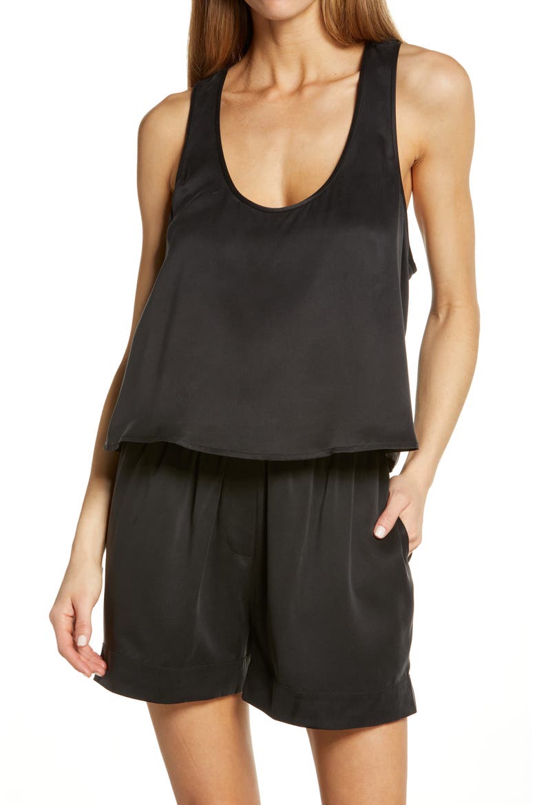 Racerback Silk Pajama Tank, Main, color, IMMERSED BLACK