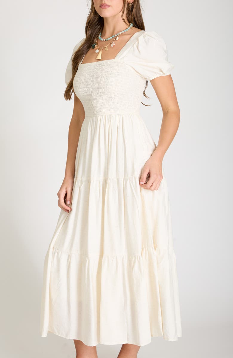 AUGUST SKY Smocked Bodice Maxi Dress, Alternate, color, Natural