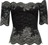 Rabanne Stud Embellished Off the Shoulder Lace Top