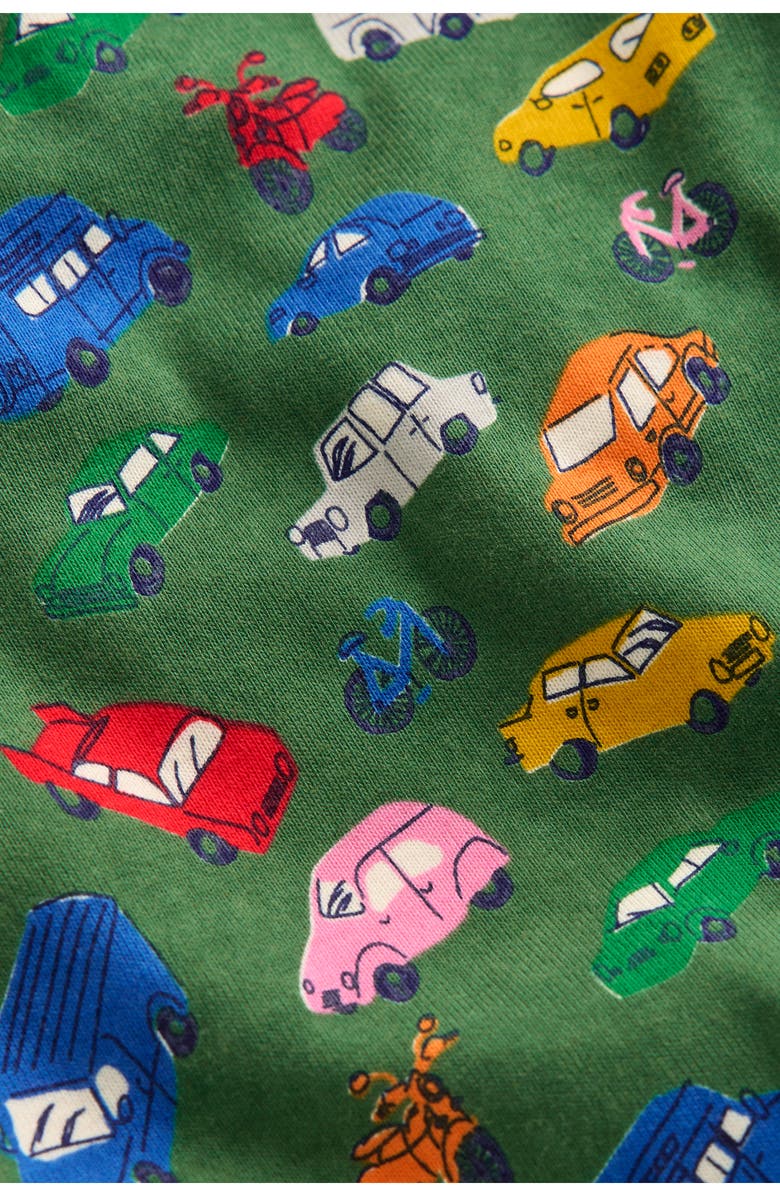Mini Boden Kids' Print Fitted Two-Piece Cotton Pajamas, Alternate, color, Willow Green Traffic Jam