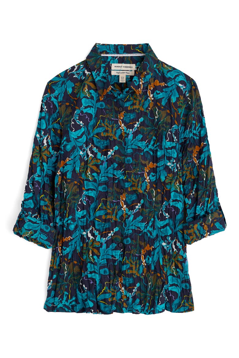 Larissa Printed Organic Cotton Button-Up Shirt, Alternate, color, FLOATING FRONDS MARITIME