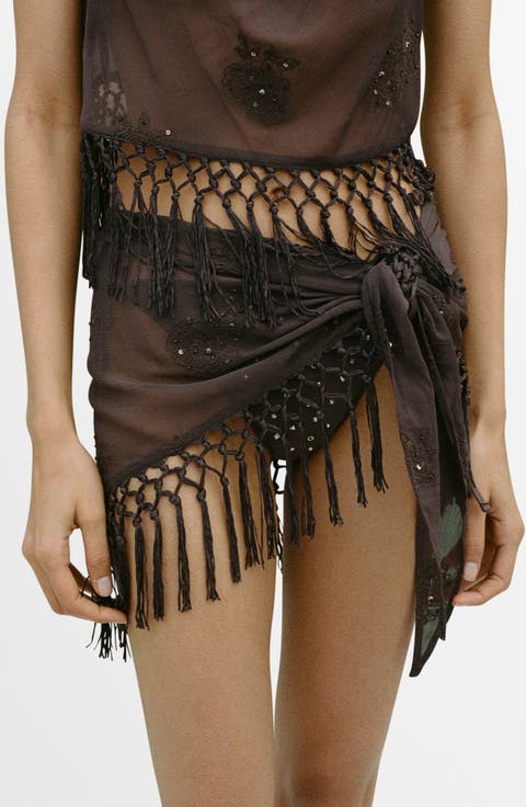 Embroidered Fringe Miniskirt