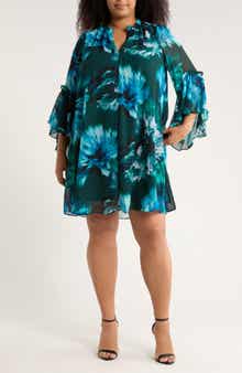 London Times Floral Long Sleeve A-Line Dress