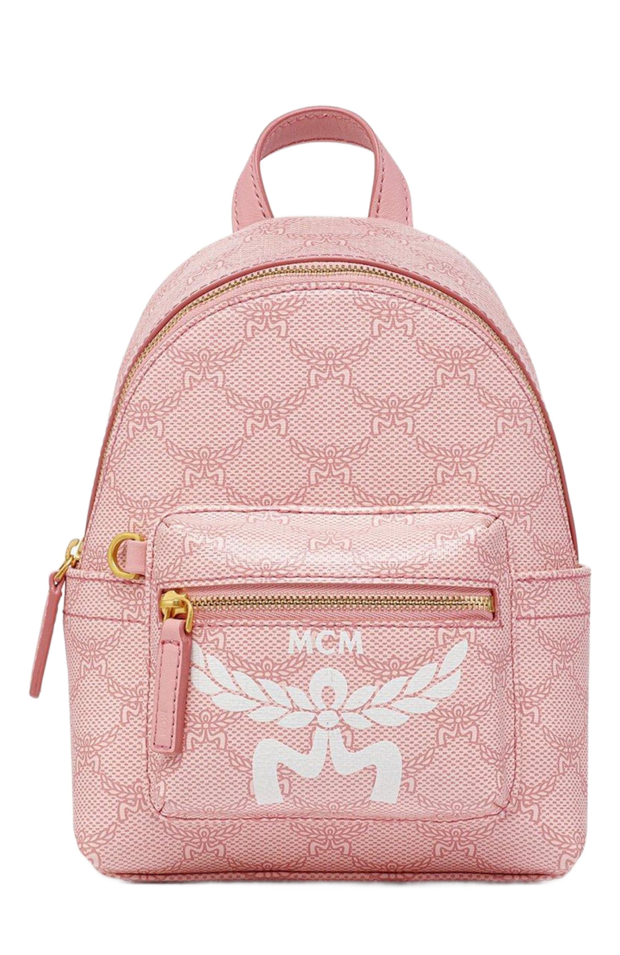 MCM Stark Bebe Boo Backpack in Lauretos, Main, color, Silver Pink