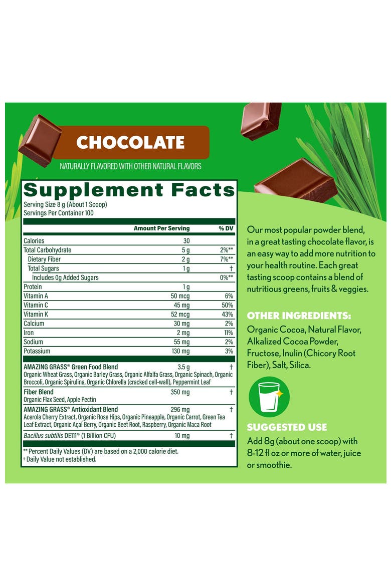 Green Superfood Chocolate Powder Supplement, Alternate, color, None