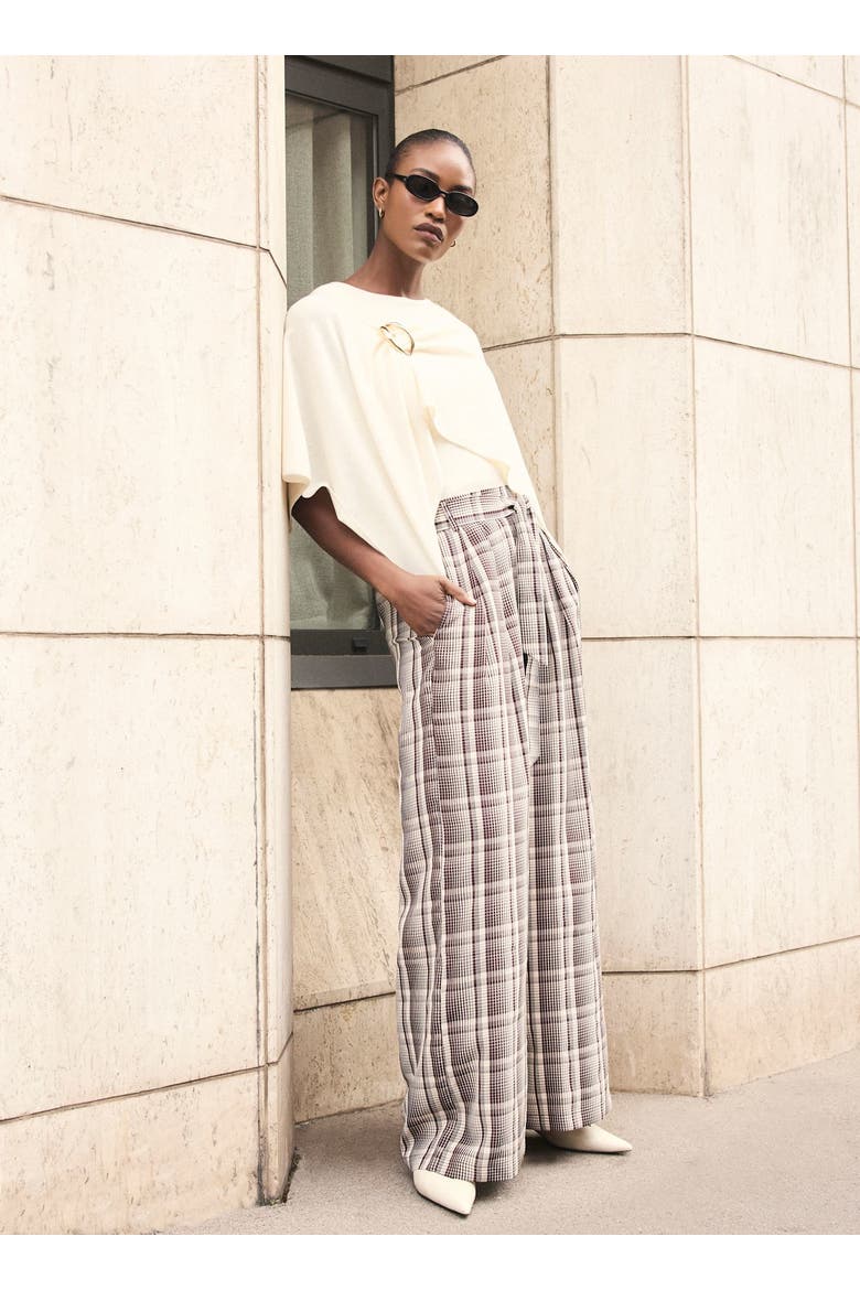 Check Wide Trousers, Alternate, color, Brown