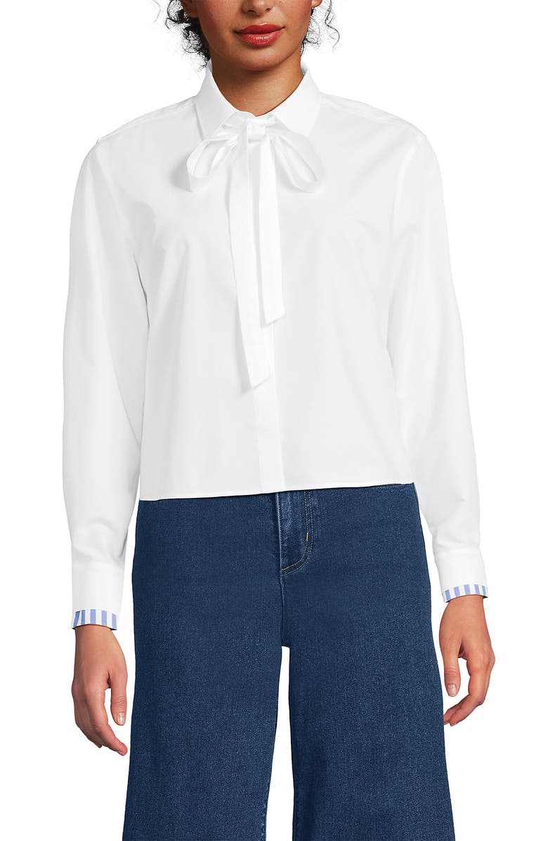 Lands' End Easy Care Shirt with Removable Bow, Main, color, White