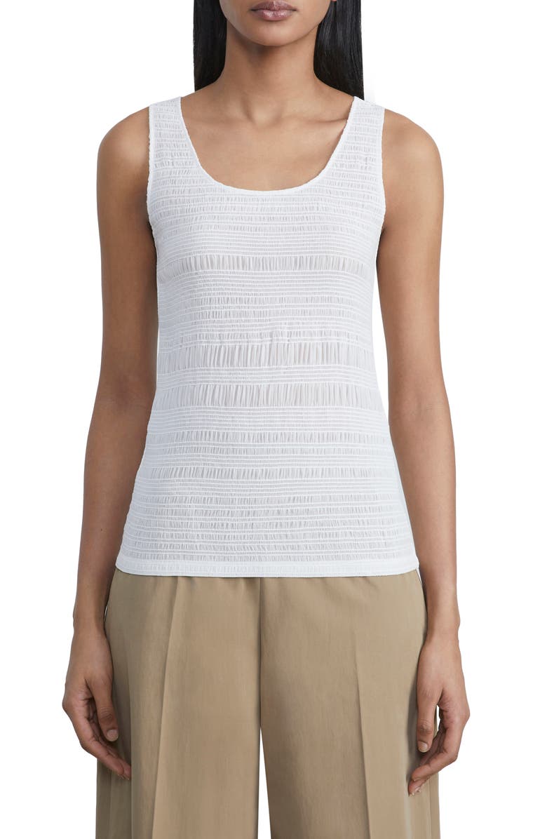 Lafayette 148 New York Smocked Satin Tank, Main, color, Cloud