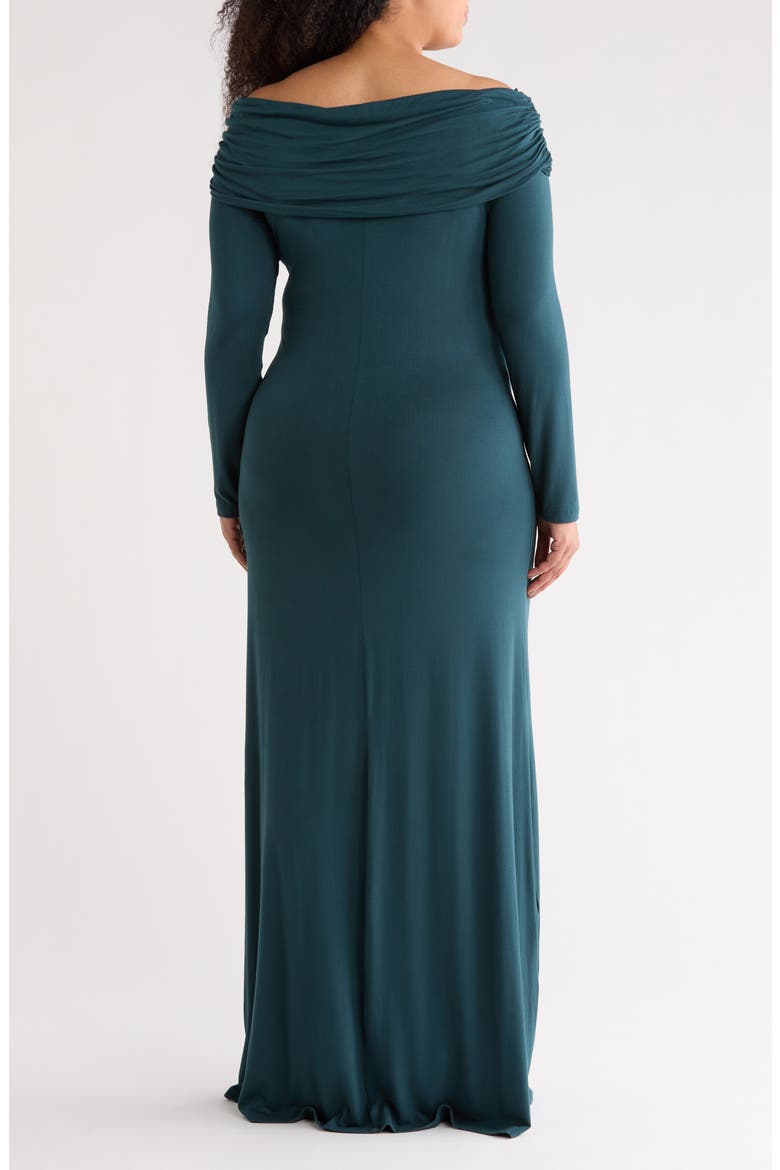 Off the Shoulder Long Sleeve Maxi Dress, Alternate, color, DARK GREEN