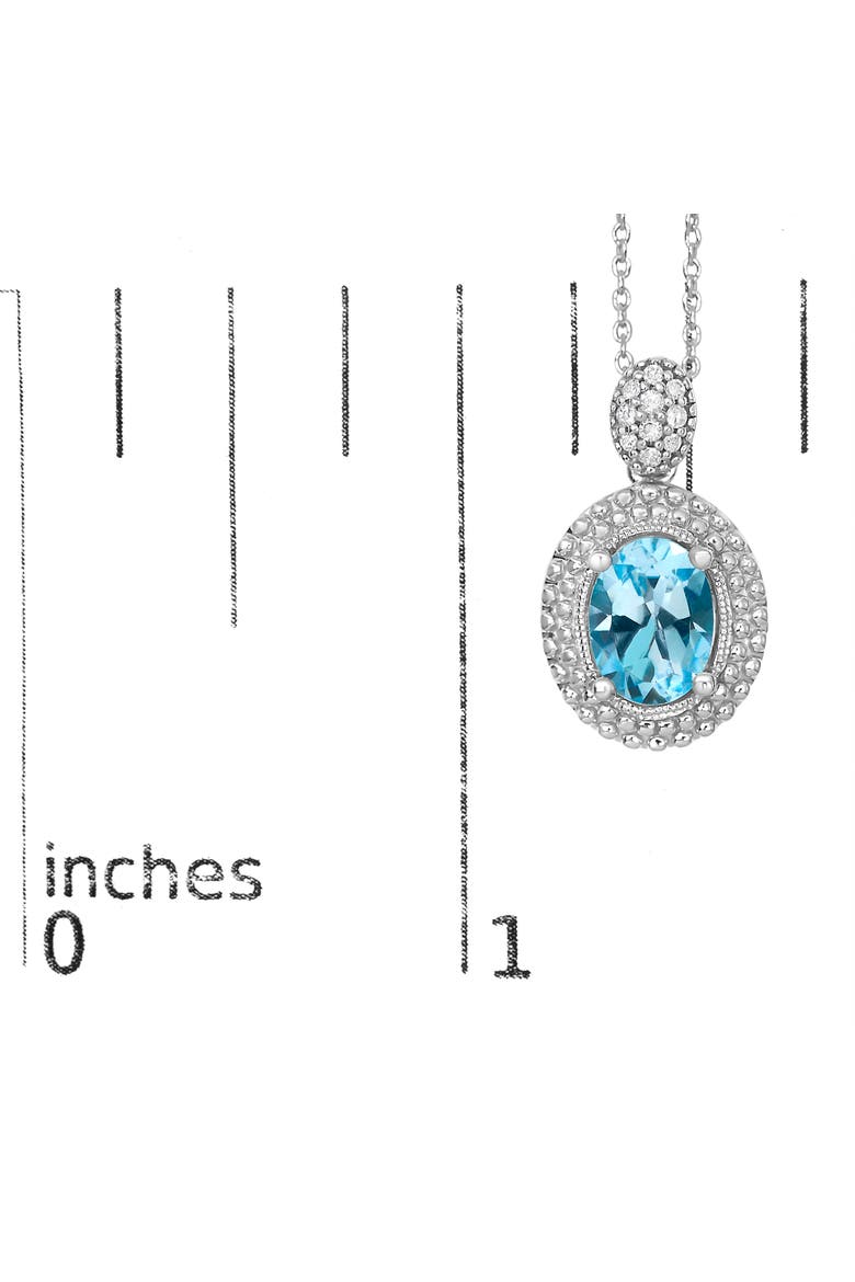 Silver Oval Blue Topaz and Diamond Accent with Beaded Halo Pendant Necklace, Alternate, color, White
