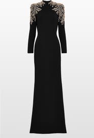 Jenny Packham Cobra Embellished-Shoulders Mock-Neck Maxi Dress