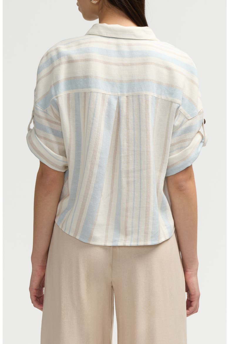 Short Sleeve Crop Button-Up Shirt, Alternate, color, BLUE NATURAL STRIPE