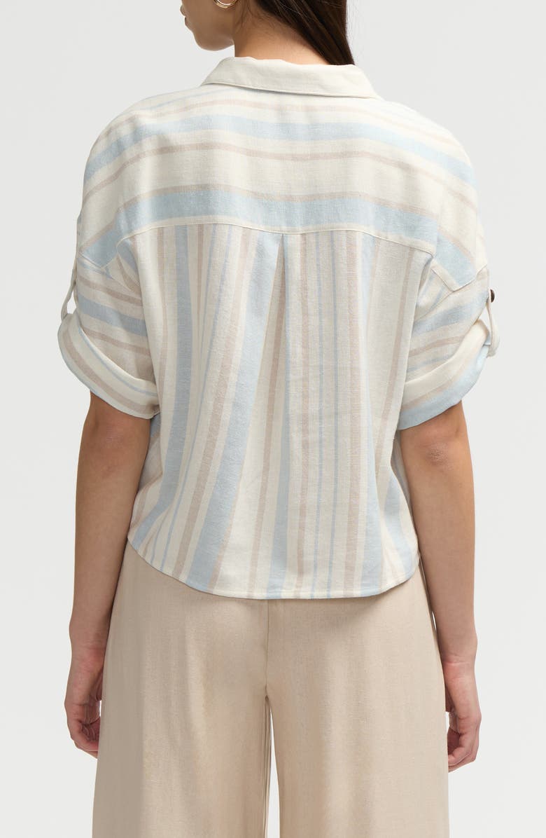 NVLT Short Sleeve Crop Button-Up Shirt, Alternate, color, Blue Natural Stripe