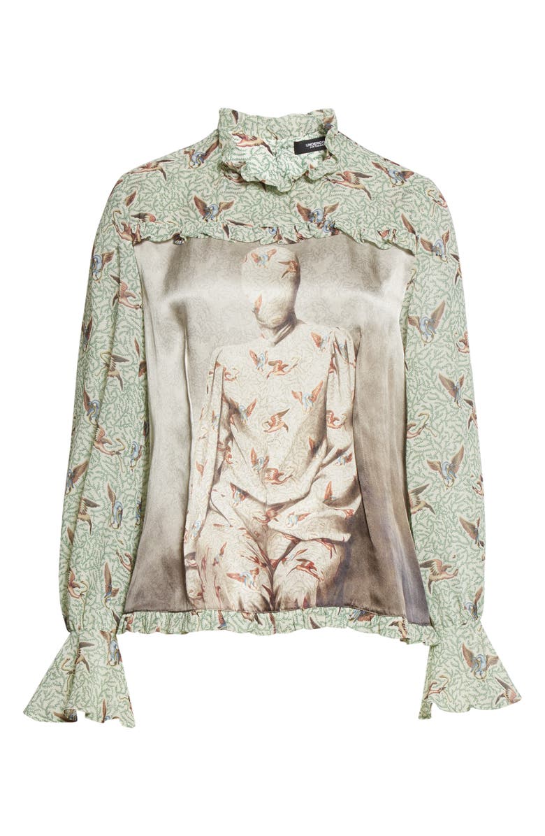 Undercover Bird Print Mock Neck Silk Blouse, Alternate, color, 