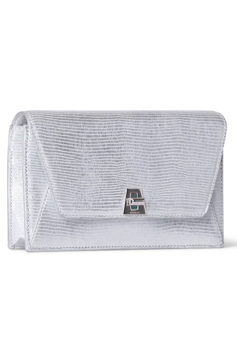 Akris Anouk Lizard Embossed Leather Envelope Wallet on a Chain, Alternate, color, Silver Metallic