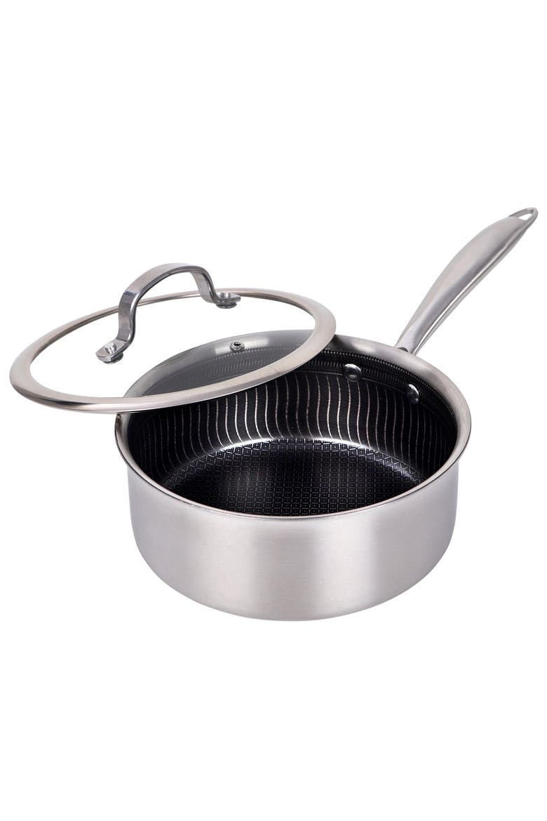3 Quart NonStick Stainless Steel Saucepan w/Glass Lid, Main, color, Silver