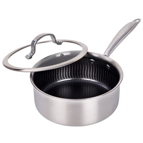 3 Quart NonStick Stainless Steel Saucepan w/Glass Lid