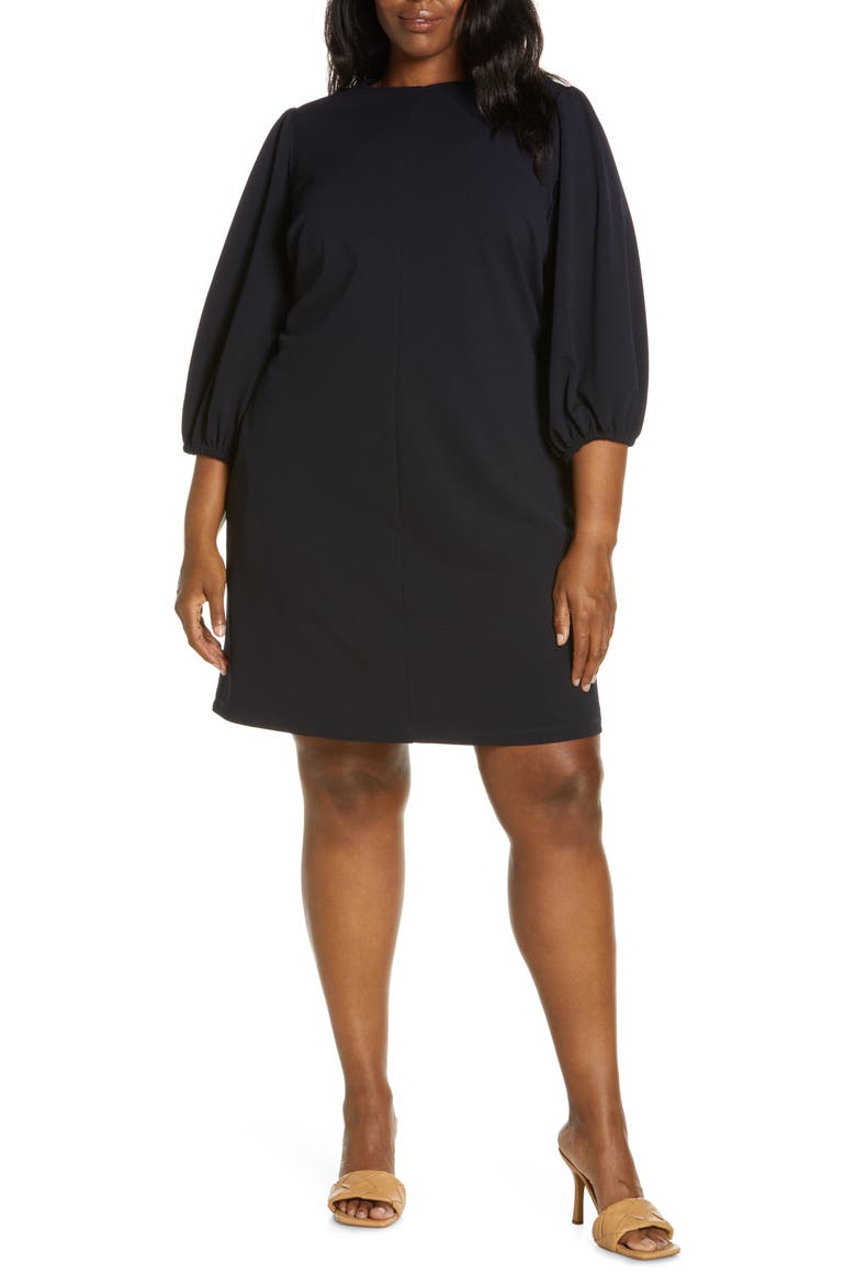 Three-Quarter Sleeve Scuba Crepe Dress, Main, color, TWILIGHT NAVY