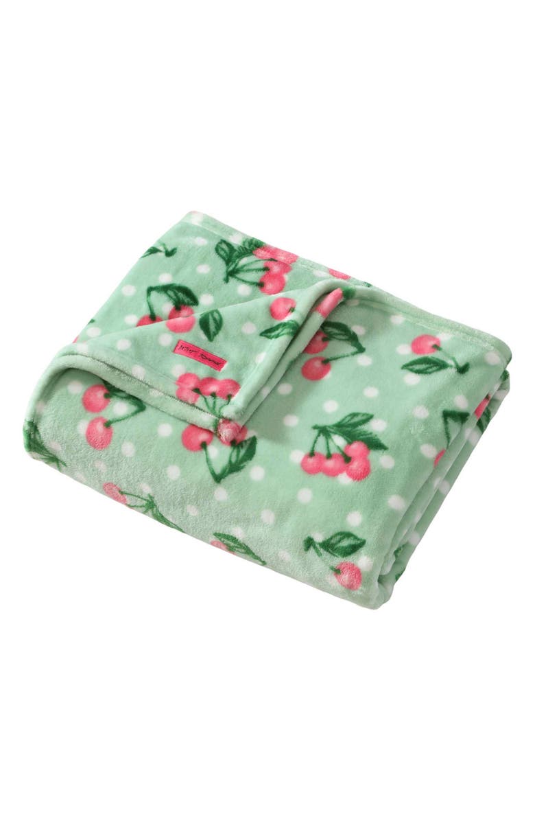 Betsey Johnson Cherry Dot Throw Blanket, Main, color, Lt-Pastel Green