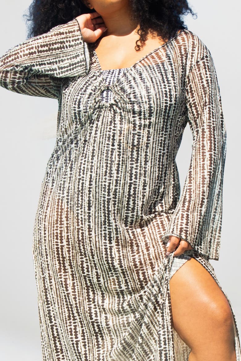 Spot Ring Detail Kaftan, Alternate, color, Black