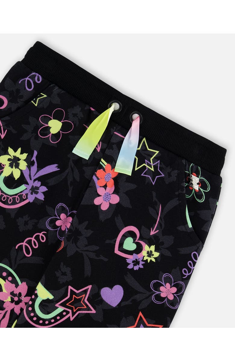 Deux par Deux Little Girl's Joggers Black Printed Rainbow Hearts, Alternate, color, 