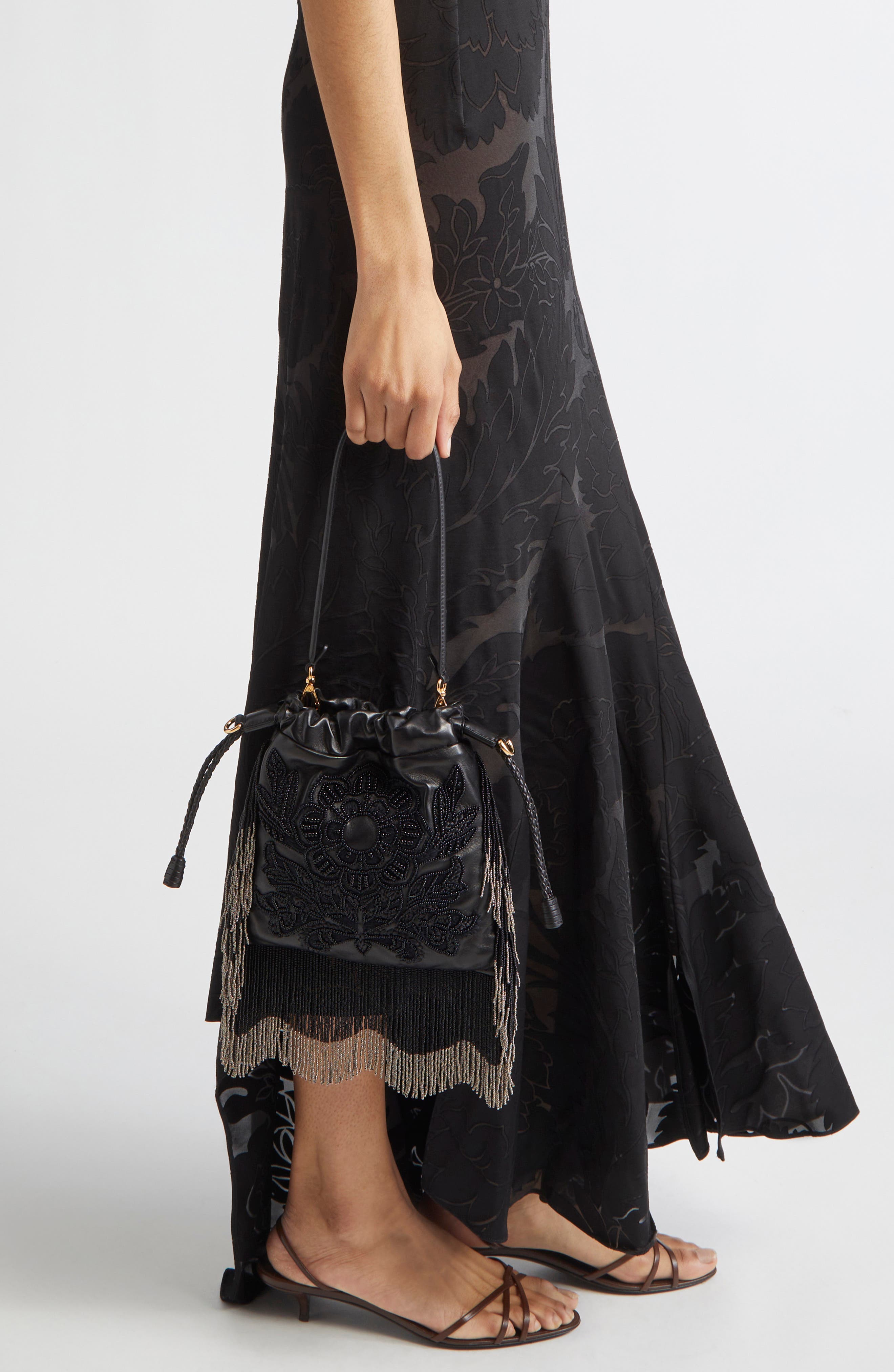 Etro Small Kalispera Beaded Fringe Leather Shoulder Bag, Alternate, color, 